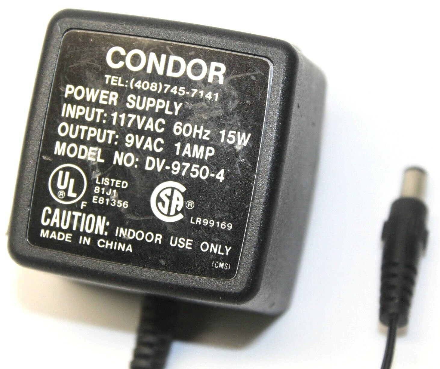 New Condor DV-9750-4 AC Adapter Power Supply Charger Cord 9V AC 1 Amps 9Volts 1A